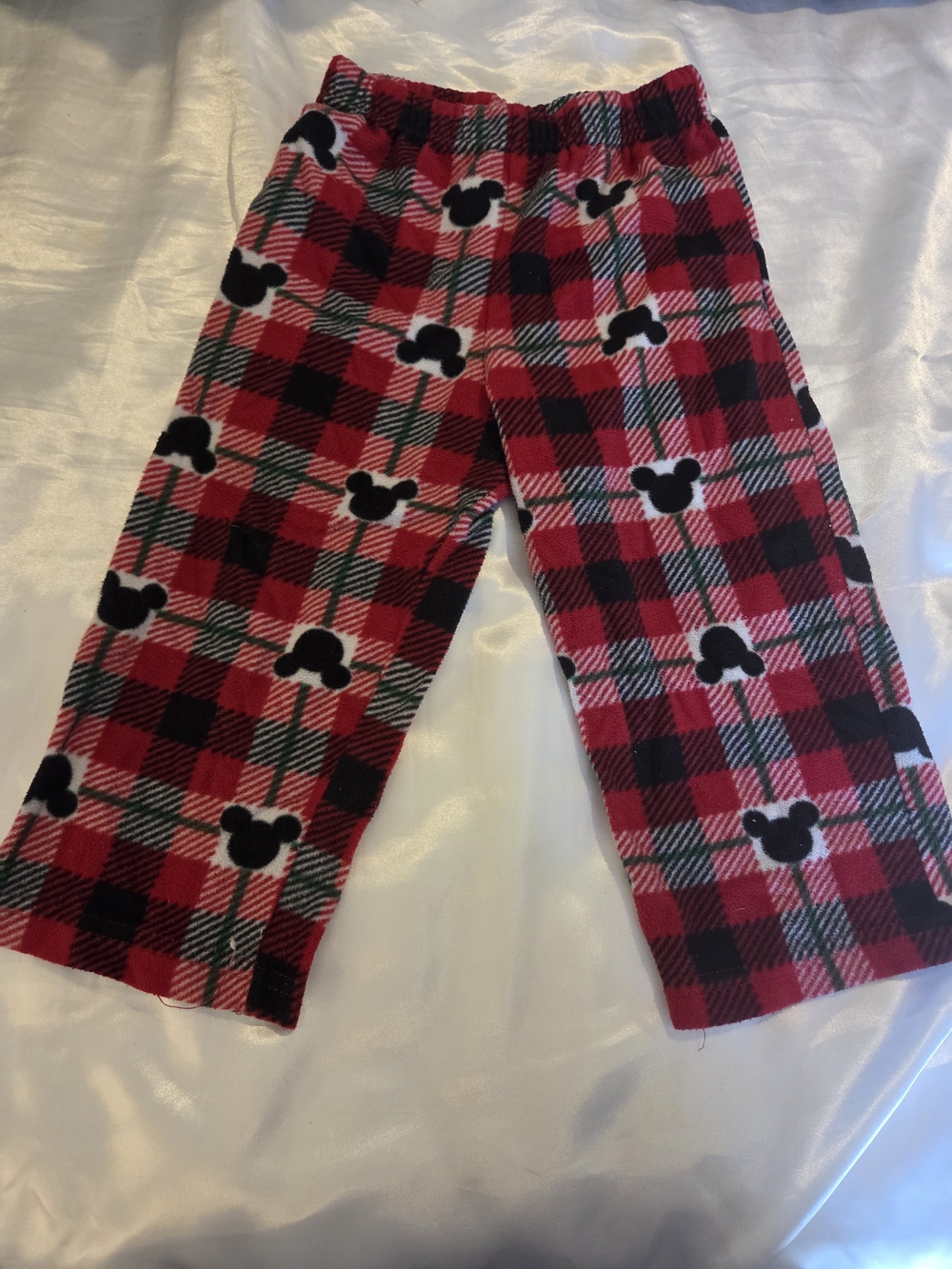 Disney Mickey Mouse Boys 3T Fleece Pajama Pants Red Plaid Holiday PJs